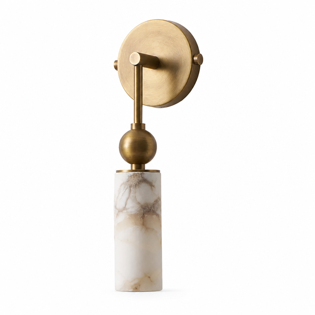 Natural Alabaster & Solid Brass Wall Sconce (Single Or Double Head)