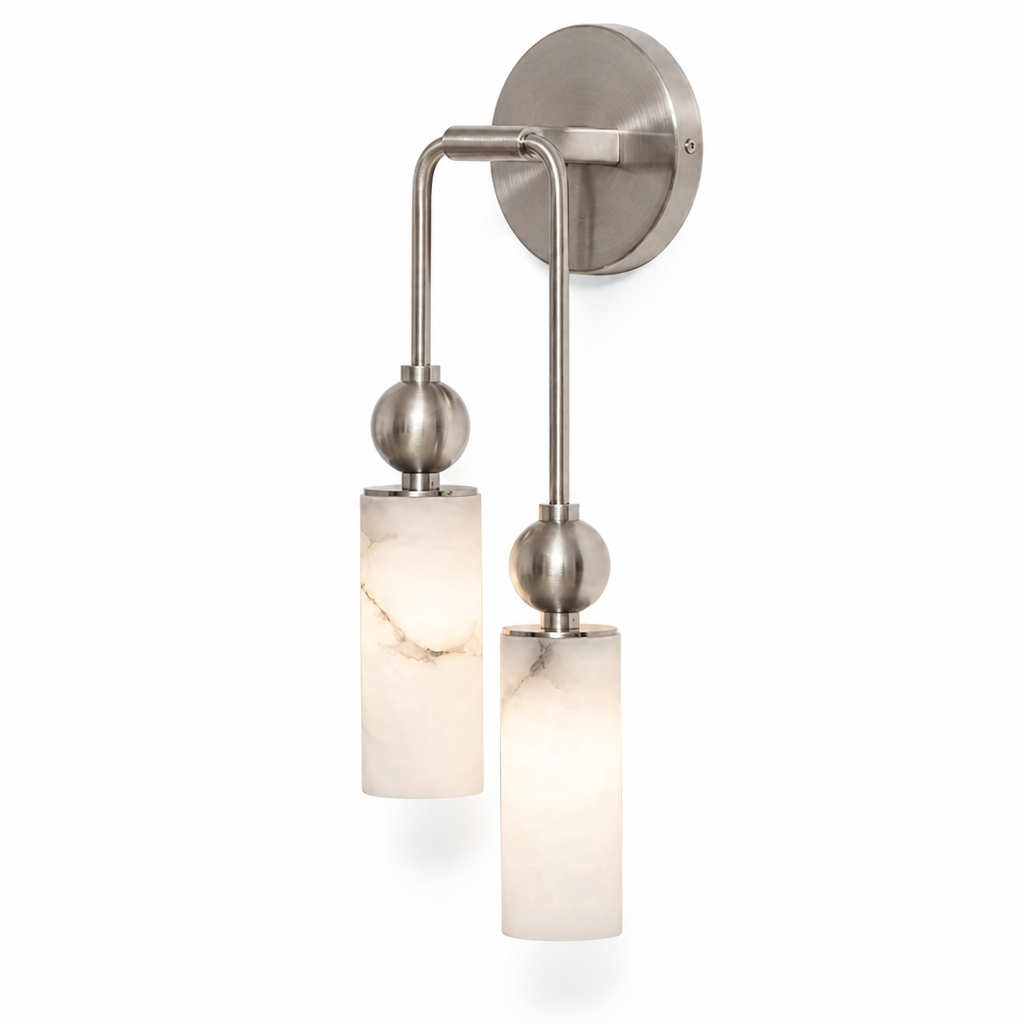 Natural Alabaster & Solid Brass Wall Sconce (Single Or Double Head)