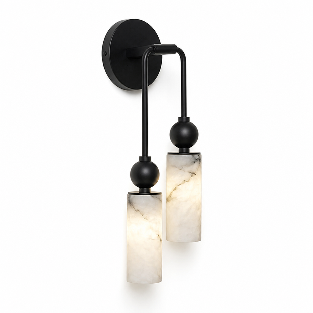 Natural Alabaster & Solid Brass Wall Sconce (Single Or Double Head)