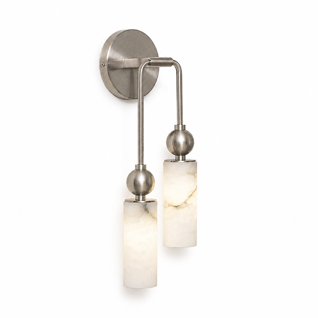Natural Alabaster & Solid Brass Wall Sconce (Single Or Double Head)