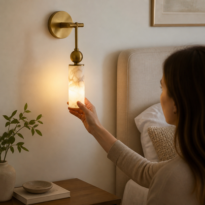 Natural Alabaster & Solid Brass Wall Sconce (Single Or Double Head)