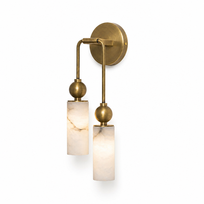 Natural Alabaster & Solid Brass Wall Sconce (Single Or Double Head)