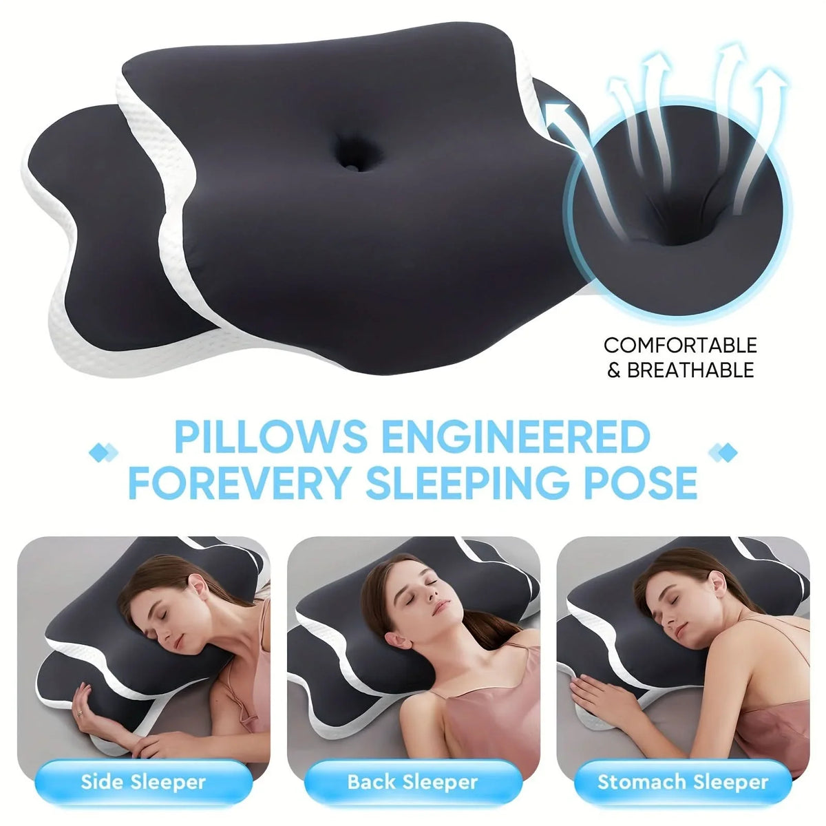Neck Pillow Ergonomic Memory Foam Breathable Cover