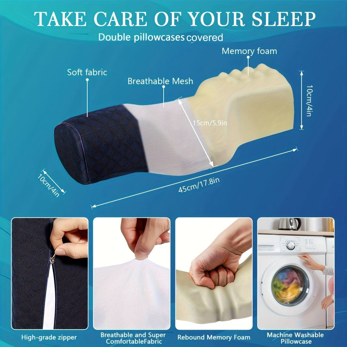 Neck Pillow Ergonomic Memory Foam Removable Washable Cover