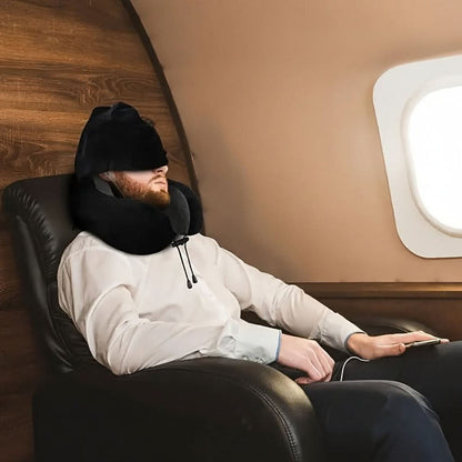 Neck Pillow Ergonomic U-Shaped With Attached Hood