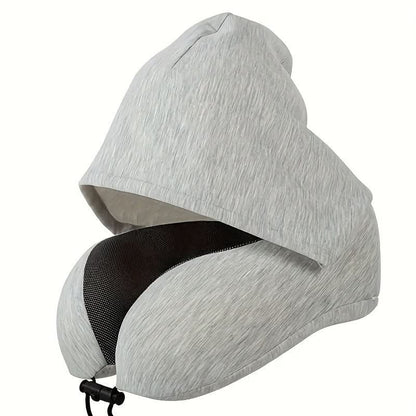 Neck Pillow Ergonomic U-Shaped With Attached Hood