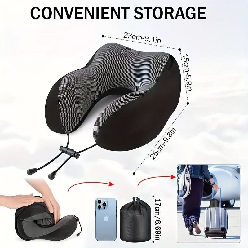 Neck Pillow Ergonomic U-Shaped With Attached Hood