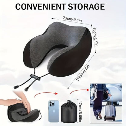 Neck Pillow Ergonomic U-Shaped With Attached Hood