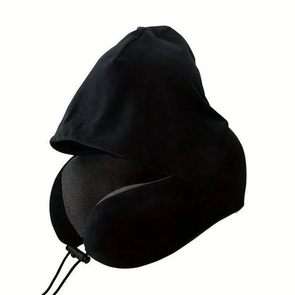Neck Pillow Ergonomic U-Shaped With Attached Hood