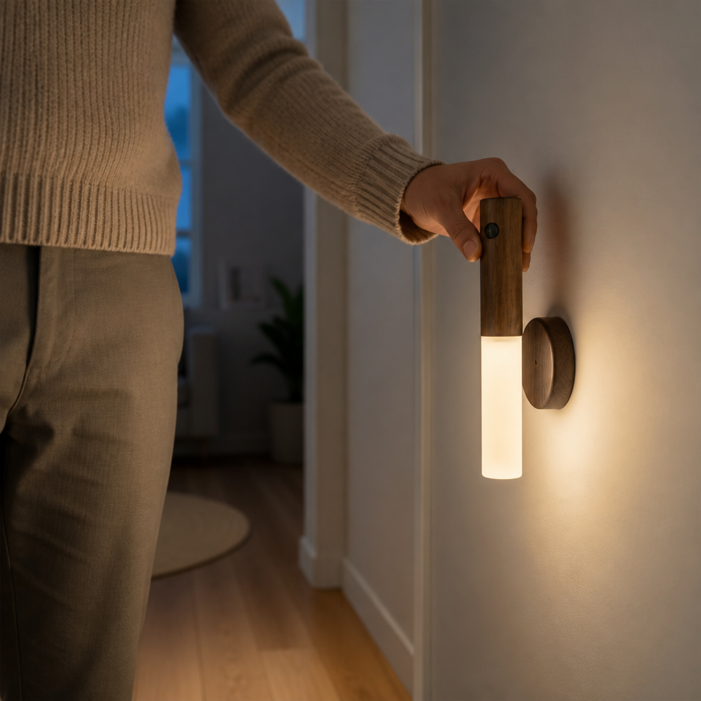 Night Light Motion Sensor Detachable & Rechargeable Wood Finish