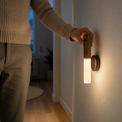 Night Light Motion Sensor Detachable & Rechargeable Wood Finish