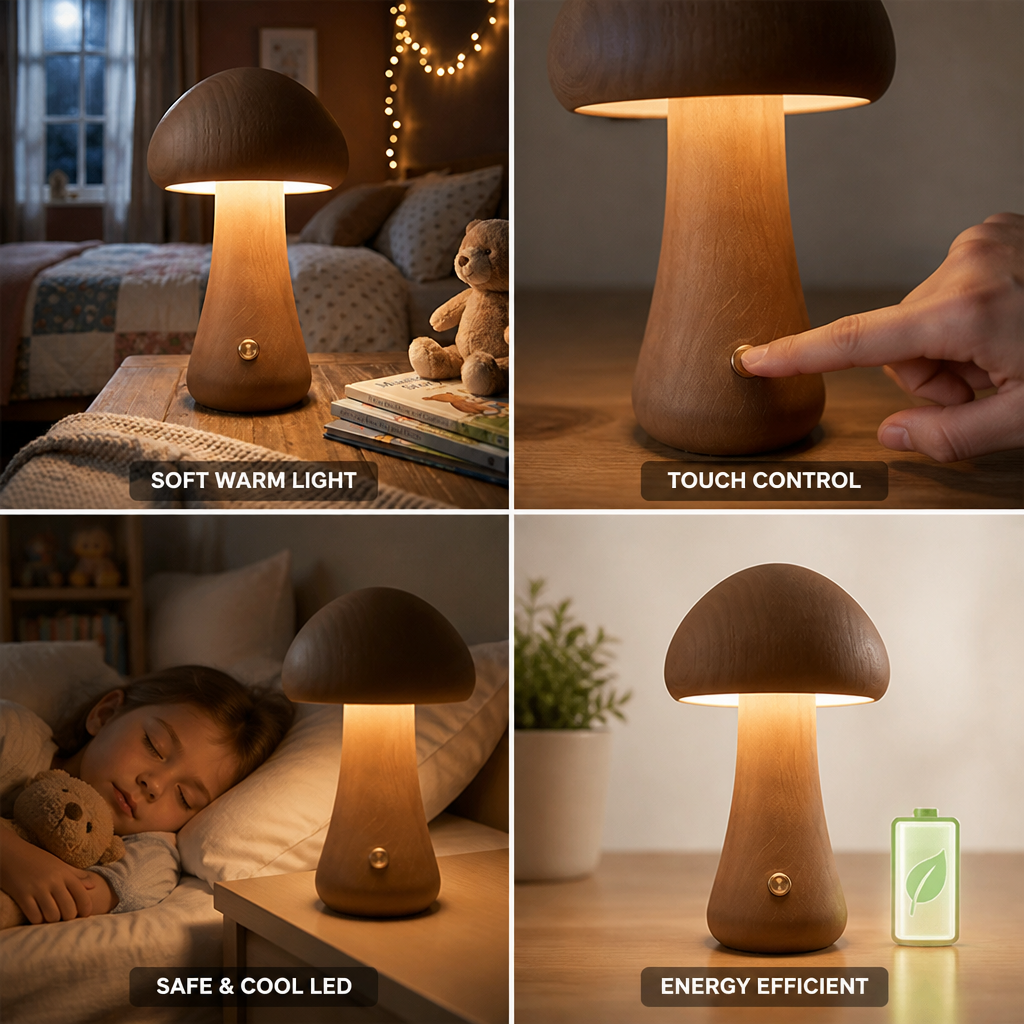 Night Light Mushroom Touch Control Warm White LED