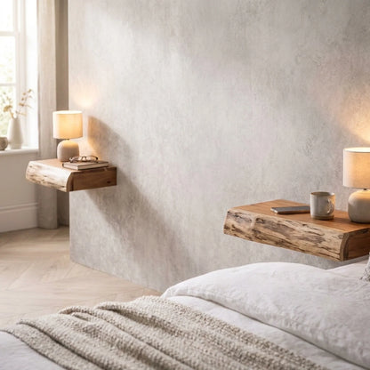 Nightstand Set Wall-Mounted Acacia Wood Set of 2