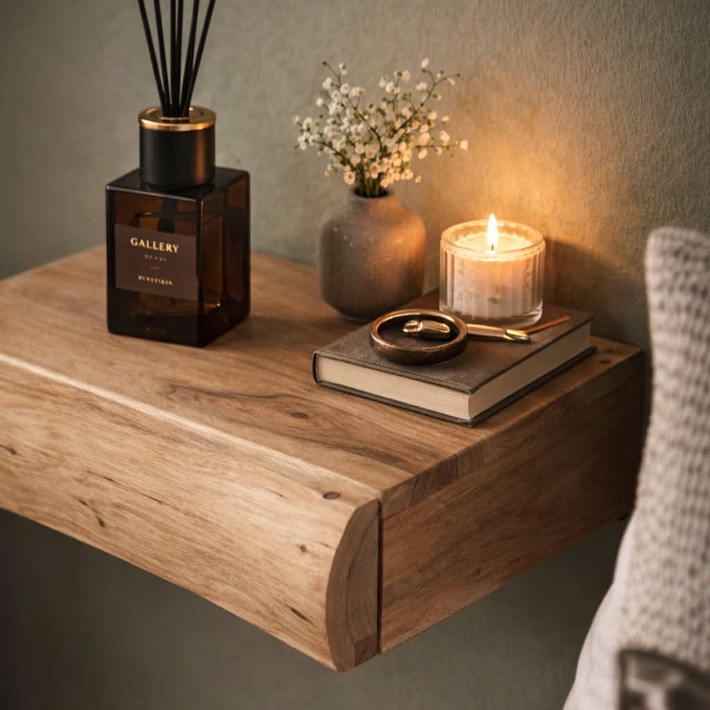Nightstand Set Wall-Mounted Acacia Wood Set of 2