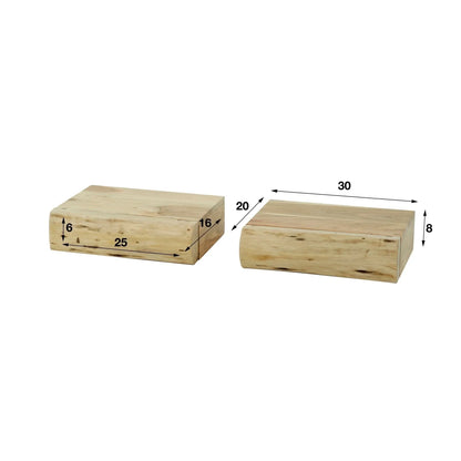 Nightstand Set Wall-Mounted Acacia Wood Set of 2