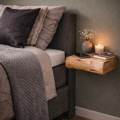 Nightstand Set Wall-Mounted Acacia Wood Set of 2