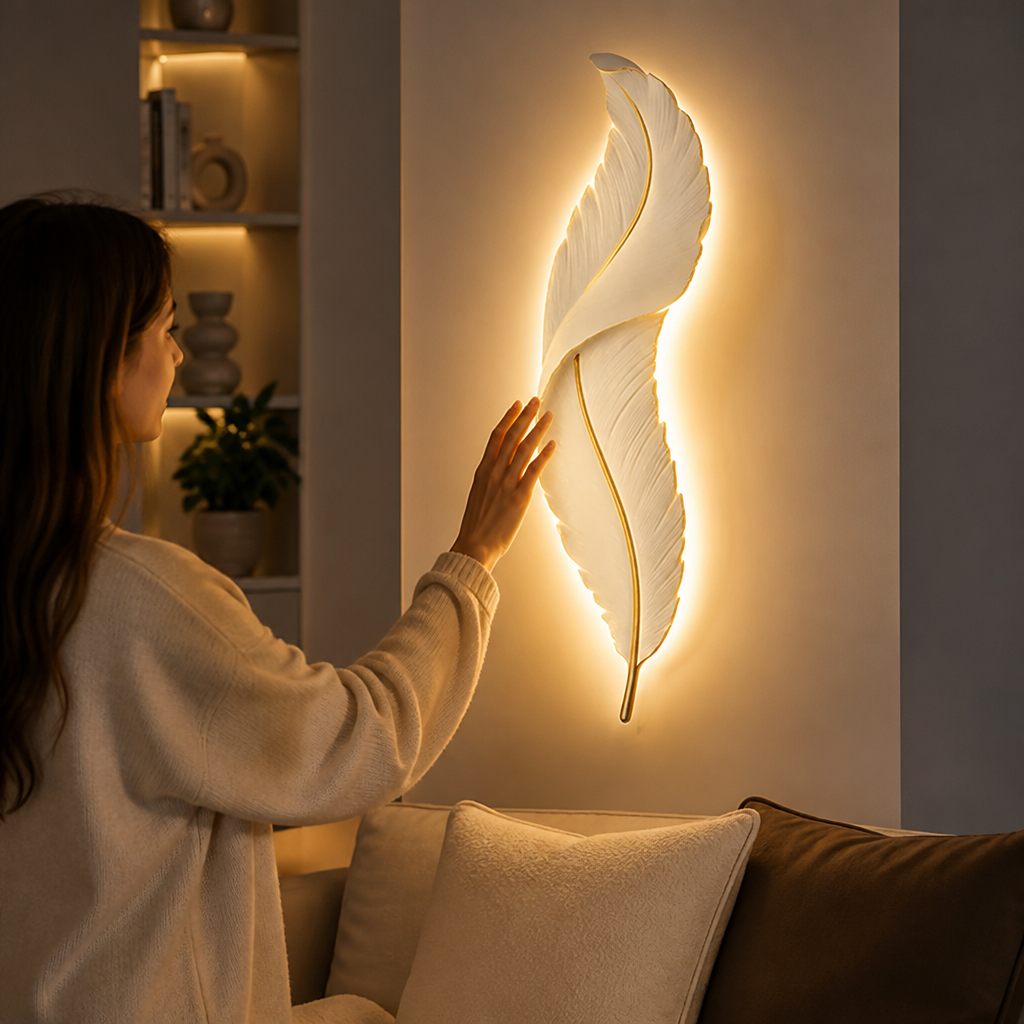 Nordic Feather Design Wall Light (Built-In Dimmer)