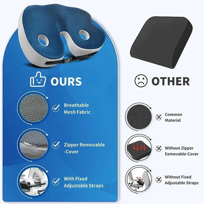 Office Seat Cushion Contoured Memory Foam Breathable Mesh