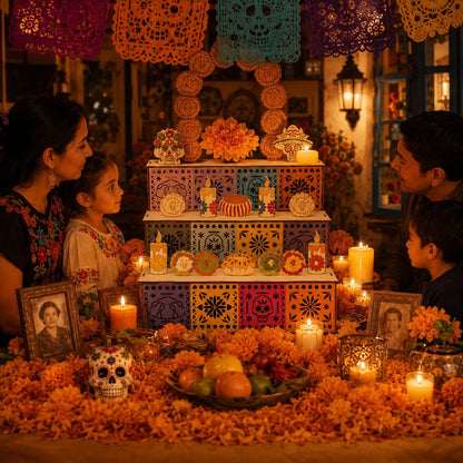 Ofrenda Altar Display Wooden Three-Tier Tabletop Decor