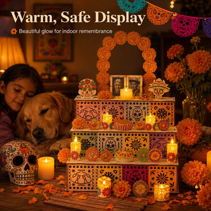 Ofrenda Altar Display Wooden Three-Tier Tabletop Decor