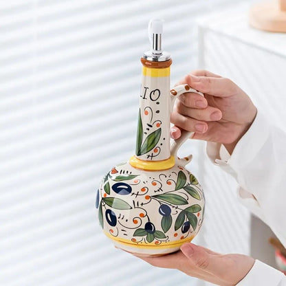 Oil Dispenser Ceramic Hand-Painted Leak-Proof Spout