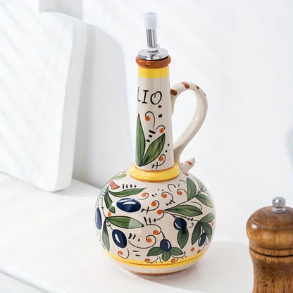 Oil Dispenser Ceramic Hand-Painted Leak-Proof Spout