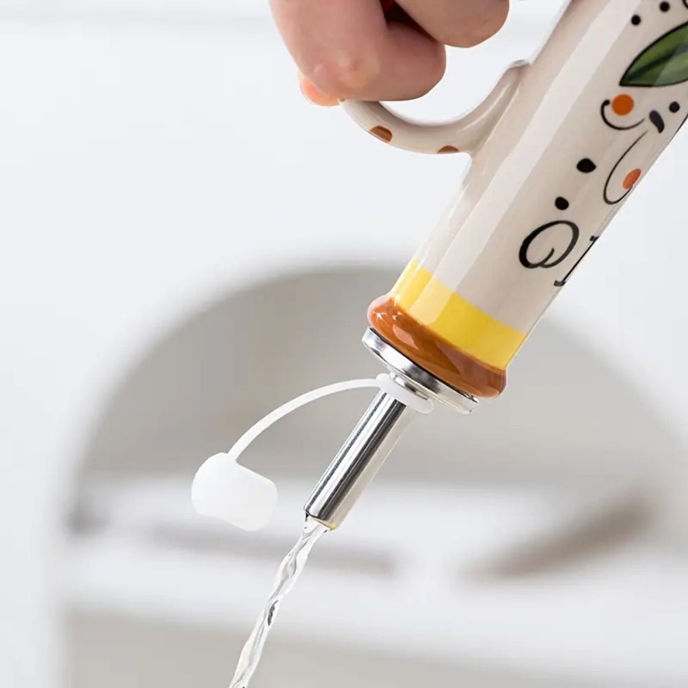 Oil Dispenser Ceramic Hand-Painted Leak-Proof Spout