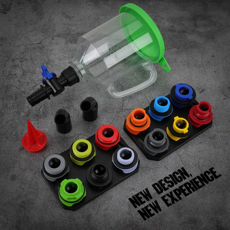 Oil Funnel Adapter Set 12 Color-Coded Adapters Magnetic Trays