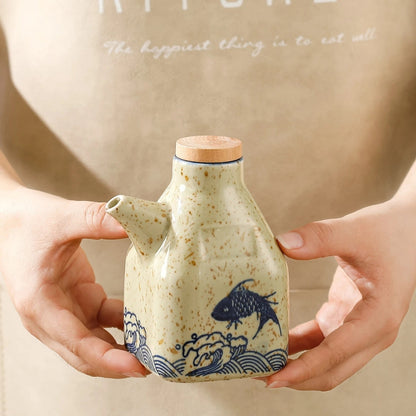Oil & Sauce Dispenser Hand-Painted Ceramic Drip-Free Spout