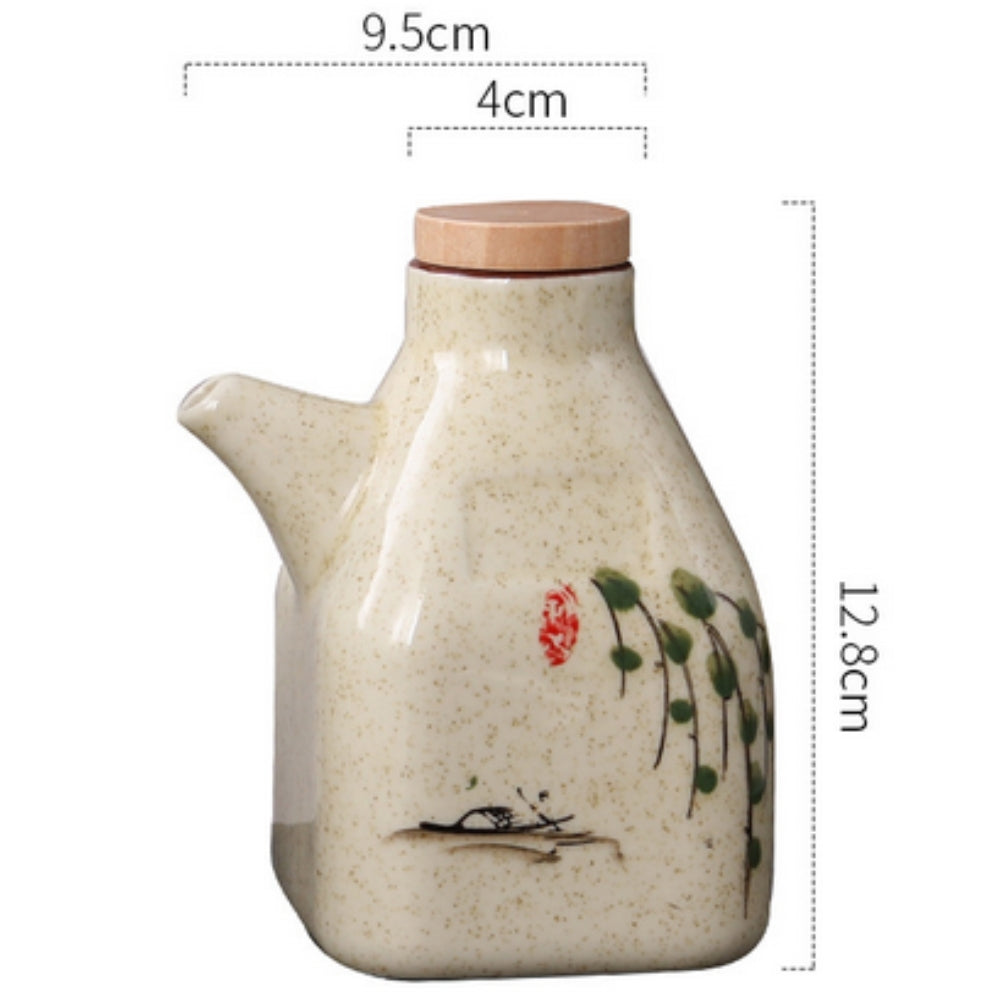 Oil & Sauce Dispenser Hand-Painted Ceramic Drip-Free Spout