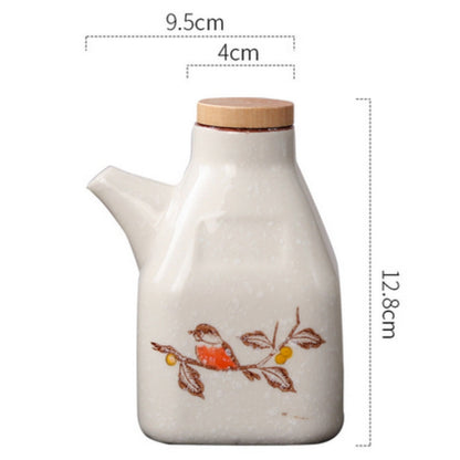 Oil & Sauce Dispenser Hand-Painted Ceramic Drip-Free Spout