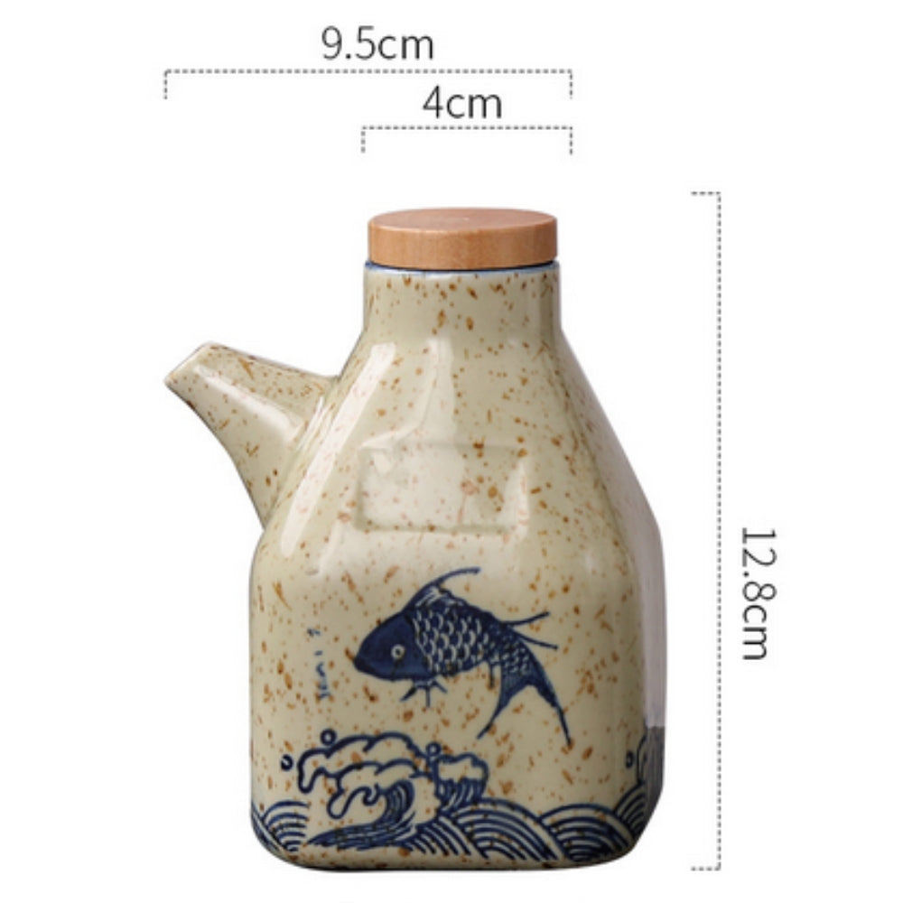 Oil & Sauce Dispenser Hand-Painted Ceramic Drip-Free Spout