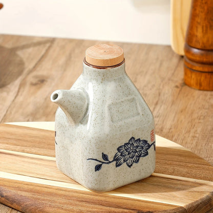 Oil & Sauce Dispenser Hand-Painted Ceramic Drip-Free Spout