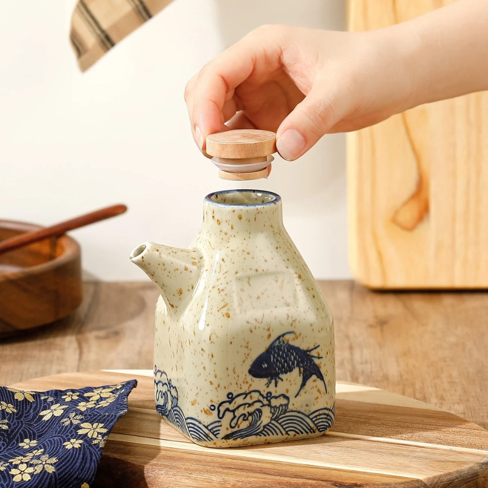 Oil & Sauce Dispenser Hand-Painted Ceramic Drip-Free Spout
