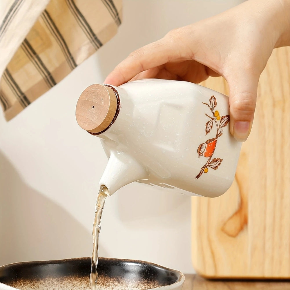 Oil & Sauce Dispenser Hand-Painted Ceramic Drip-Free Spout