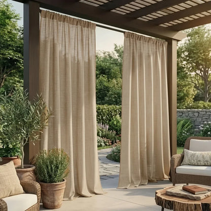 Outdoor Curtain Weather-Resistant Linen-Like Polyester For Shade & Privacy