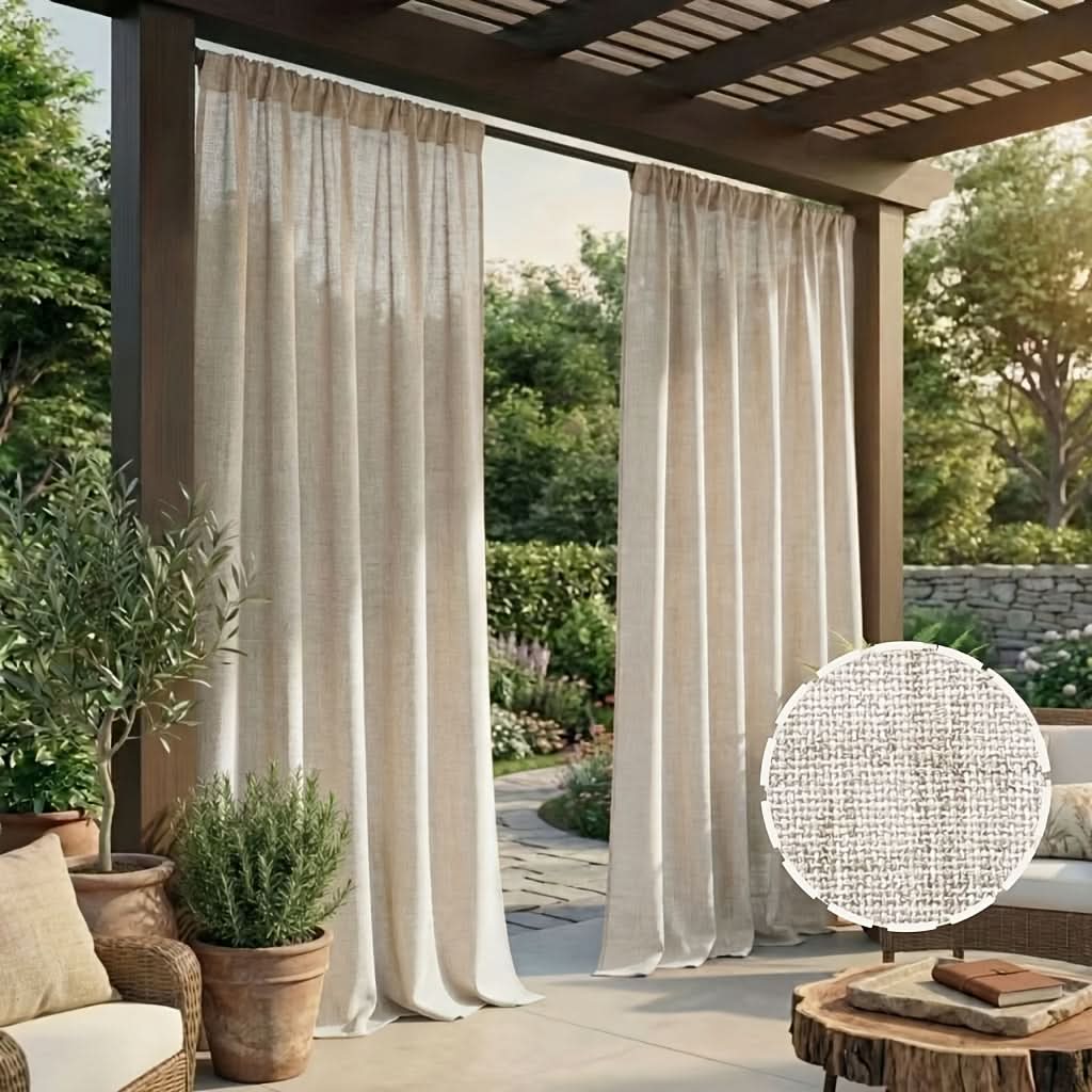 Outdoor Curtain Weather-Resistant Linen-Like Polyester For Shade & Privacy