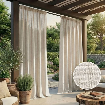 Outdoor Curtain Weather-Resistant Linen-Like Polyester For Shade & Privacy