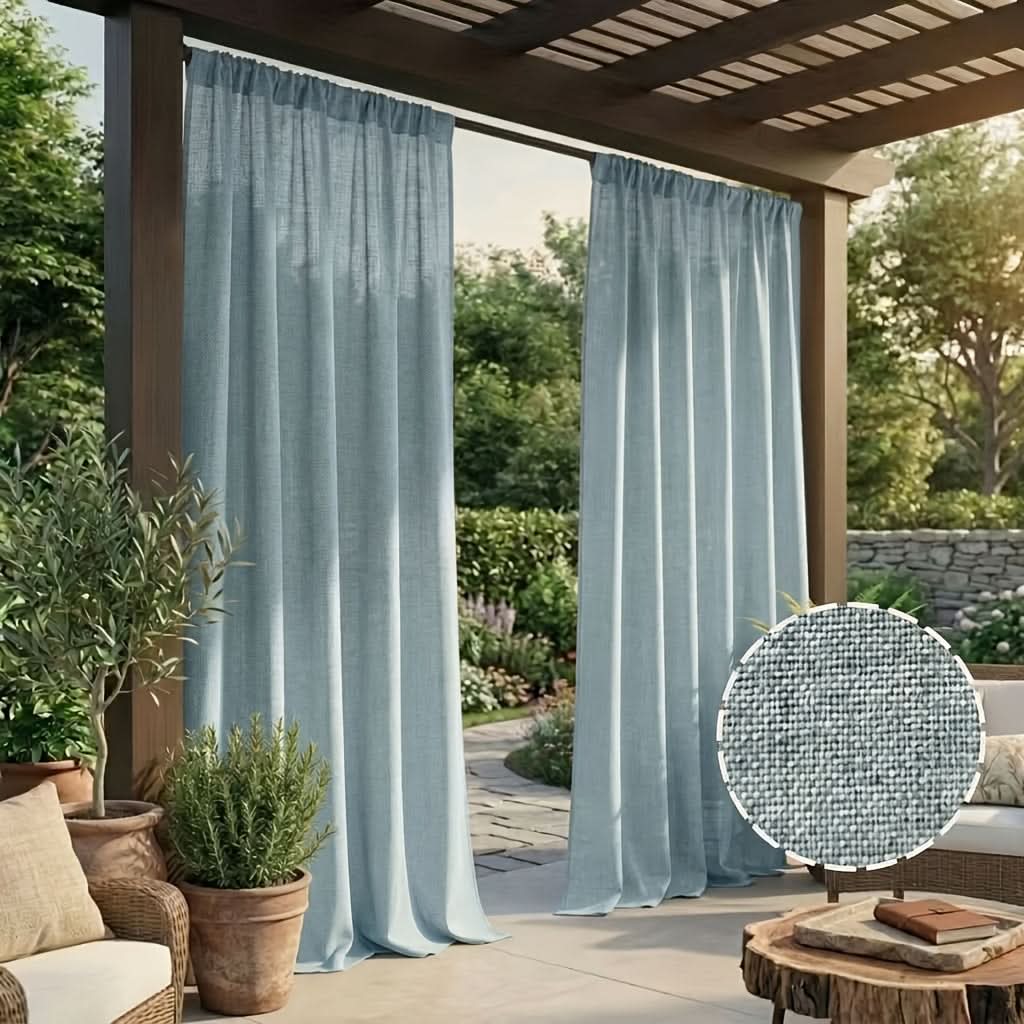 Outdoor Curtain Weather-Resistant Linen-Like Polyester For Shade & Privacy