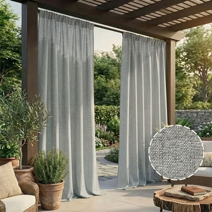 Outdoor Curtain Weather-Resistant Linen-Like Polyester For Shade & Privacy