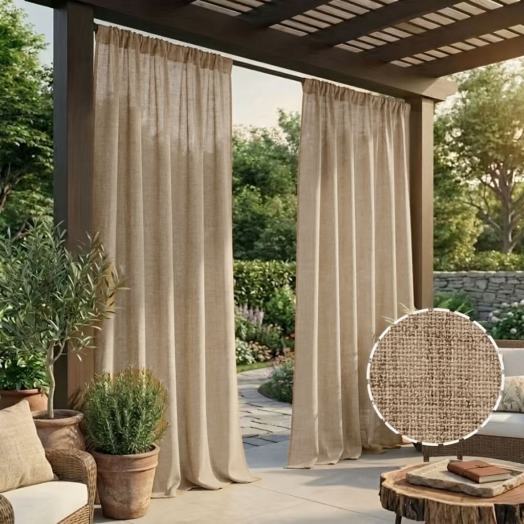 Outdoor Curtain Weather-Resistant Linen-Like Polyester For Shade & Privacy