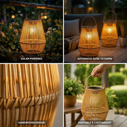Outdoor Hanging Lanterns Solar-Powered Woven Set of Two