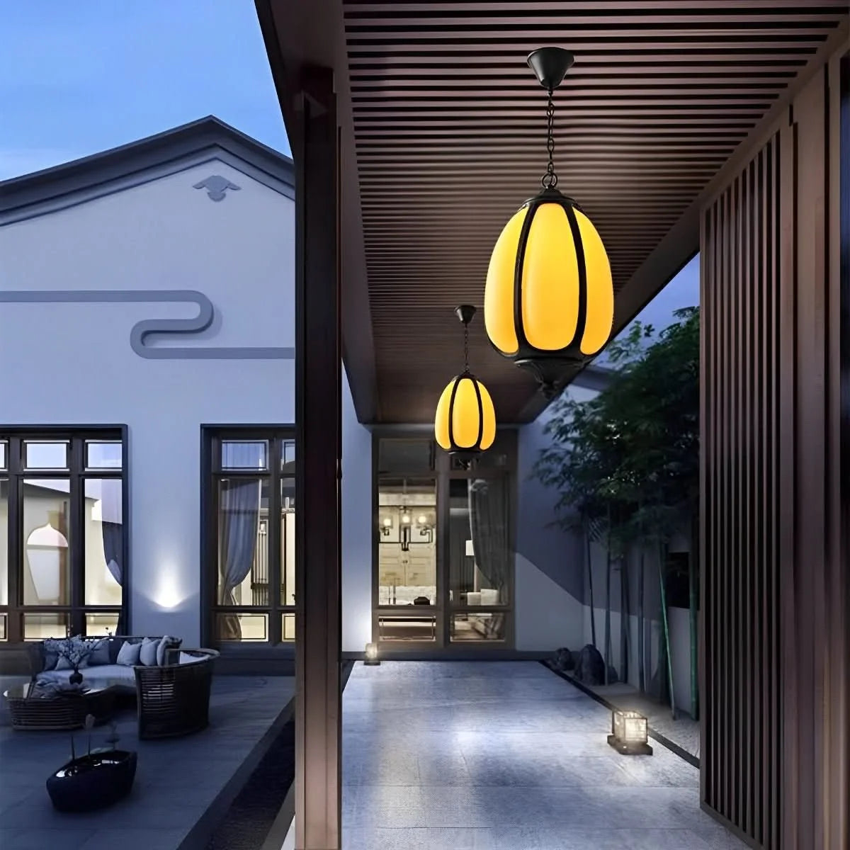 Outdoor Pendant Light Pumpkin-Shaped Waterproof & Hardwired