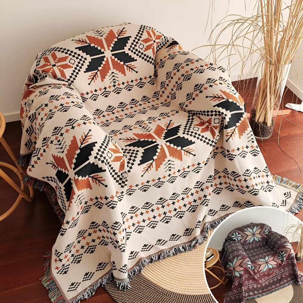 Outdoor Picnic Mat Moroccan Boho Microfiber & Cotton Water-Resistant