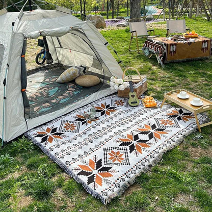 Outdoor Picnic Mat Moroccan Boho Microfiber & Cotton Water-Resistant