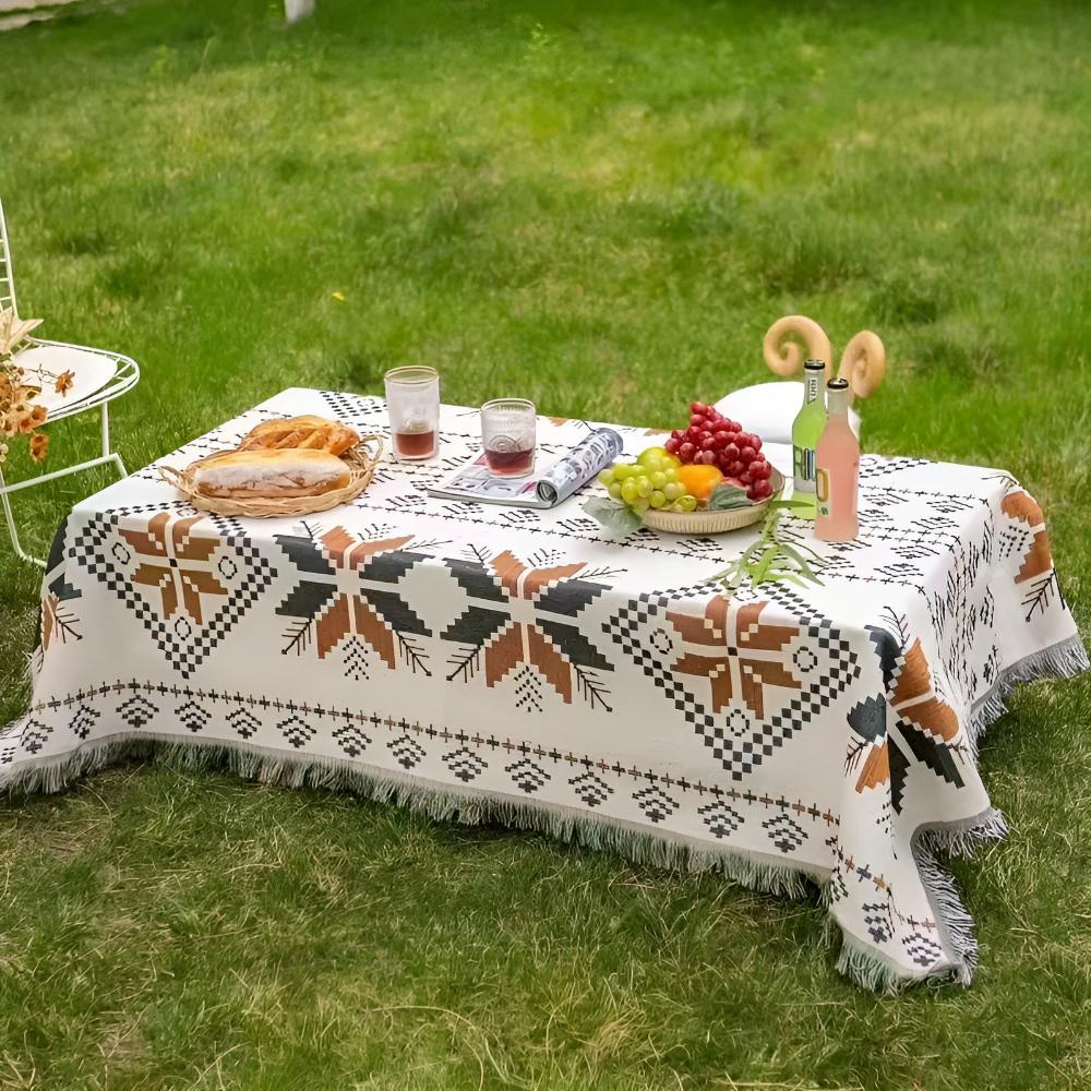 Outdoor Picnic Mat Moroccan Boho Microfiber & Cotton Water-Resistant