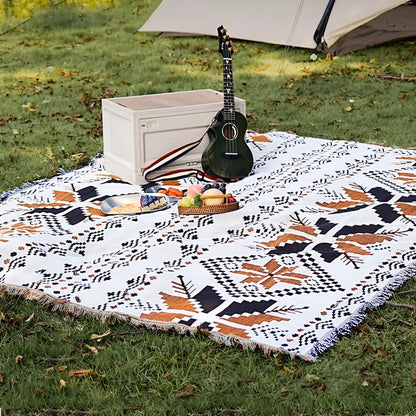 Outdoor Picnic Mat Moroccan Boho Microfiber & Cotton Water-Resistant