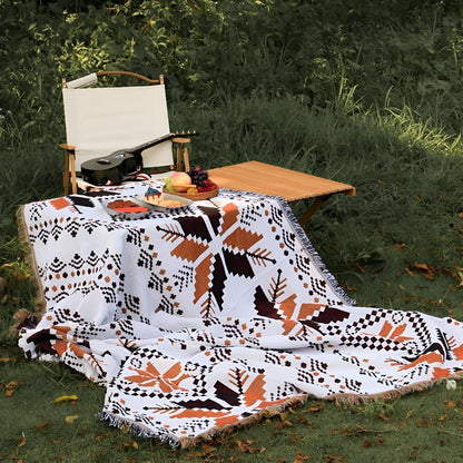 Outdoor Picnic Mat Moroccan Boho Microfiber & Cotton Water-Resistant