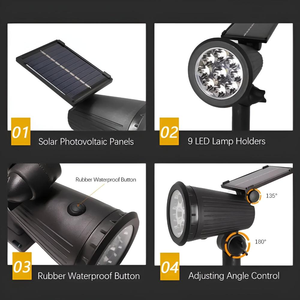 Outdoor Solar Spotlight Daylight White Adjustable Angle 8-Hour Runtime