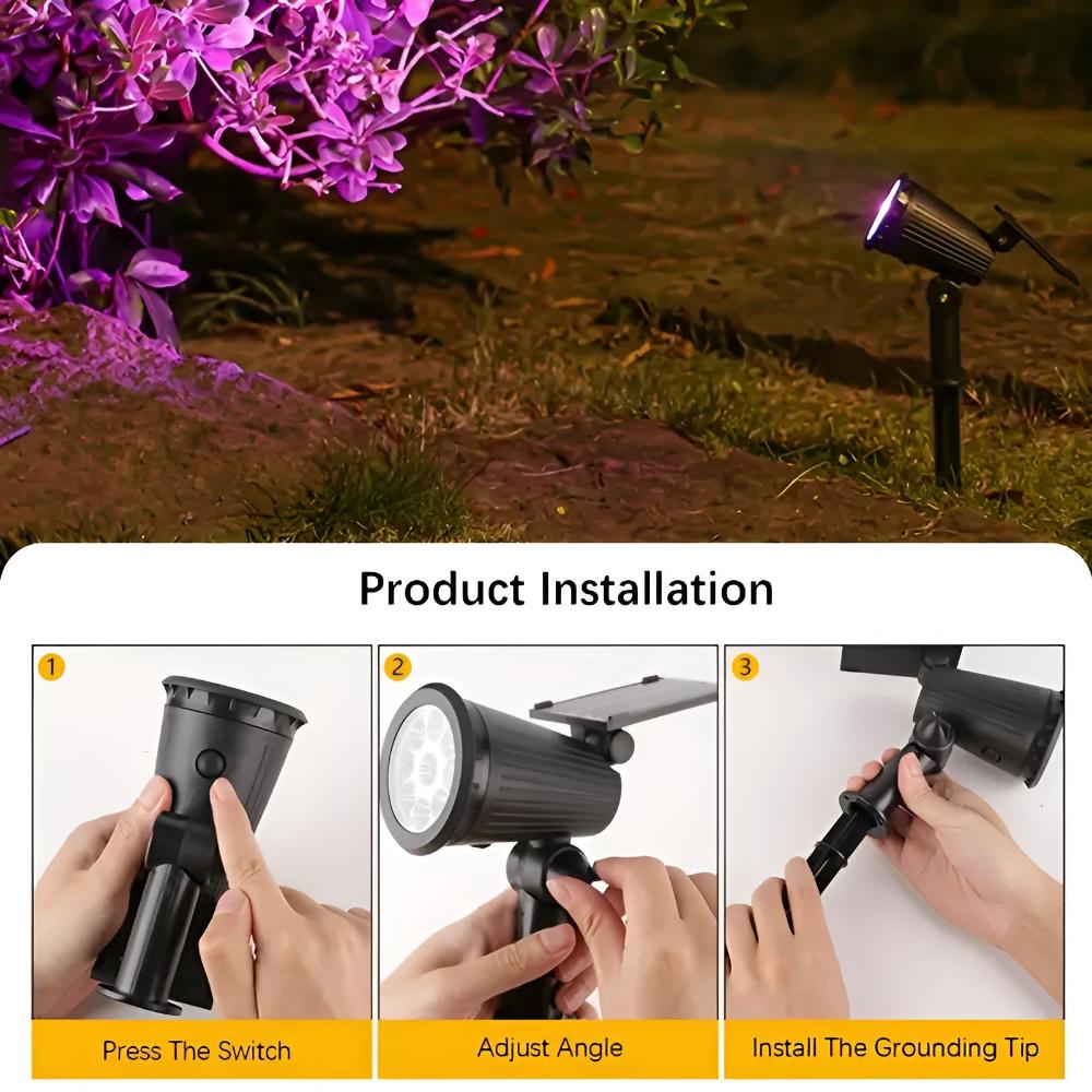 Outdoor Solar Spotlight Daylight White Adjustable Angle 8-Hour Runtime
